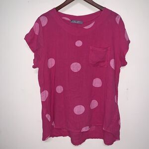 Grey Violet -Made In Italy 100% Linen Pink Polka Dot Minimalist Lagenlook Lg Top